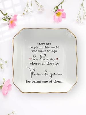 OASSIE Thank You Gifts for Women - 4"x4" Ceramic Jewelry Dish Tray - Birthday Appreciation Inspirational Gifts for Women Coworker Teacher Friends Employee