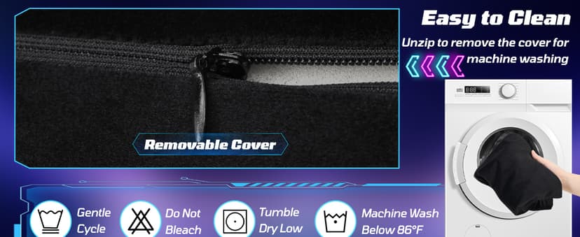 Gaming Chair Seat Cushion Pillow for Men Game Gaming Computer Chair Cushion Pad Extra Large Wide Memory Foam with Strap Long Sitting Gamer Black