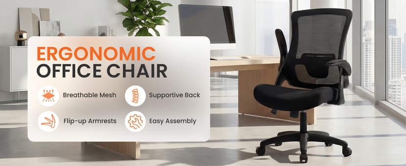 NEO CHAIR Office Desk Gaming Chair Computer High Back Mesh Seat with Rolling Wheels Ergonomic Adjustable Comfy Flip-up Armrests Lumbar Support Height for Home (Black)