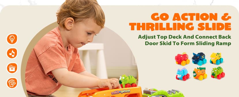 JOYIN Dinosaur Toys for Kids 2-4, Toddler Boy Toys, Dinosaur Carrier Truck with 6 Rubber Car Vehicles, Christmas Birthday Gifts with Music & Lights for 2 3 4 5 Year Old