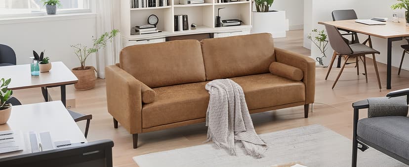 HIFIT Sofa Couches, 79” Mid-Century Modern Couch, Breathable Faux Leather Couch with Upholstered Cushions/Pillows, 3-Seat Sofas & Couches, for Living Room Apartment Office, Brown