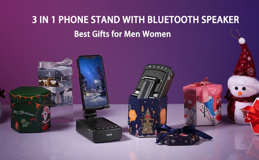 Gifts for Men, OLES Mobile Phone Stand with Bluetooth for Him Dad Women Who Want Nothing, Adjustable Tablet Holder with Wireless Speaker, Tech Gadgets for Table Desk, Unique Ideal