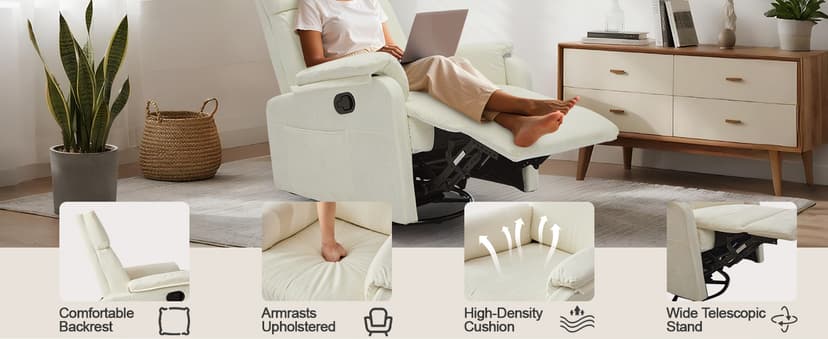 Korser Recliner Chair, Swivel Rocking Recliner Chair for Adults, Glider Rocking Chair, Small Nursery Chair Recliner for Living Room, Reclining Chair with Modern-Designed Armrests, Chenille, Beige