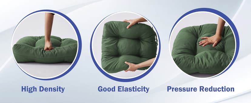 IPYNBAP Outdoor Chair Cushions Set of 2, Patio Chair Cushions with Ties, 19x19+5” Tufted Outdoor Seat Cushions, Waterproof Patio Furniture Cushions, Outdoor Dining Chair Pads, Forest Green