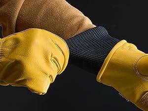 toolant Leather Winter Work Gloves for Men, 100% Grain Cowhide with Warm Thinsulate Lining, Water & Abrasion Resistance