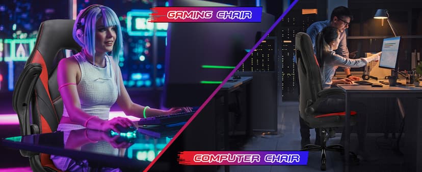 Sweetcrispy Computer Gaming Chair - PU Leather Ergonomic Lumbar Support with Flip-up Armrest and 360° Swivel Wheels, Height Adjustable Task Home Office Desk Video Racing, Red