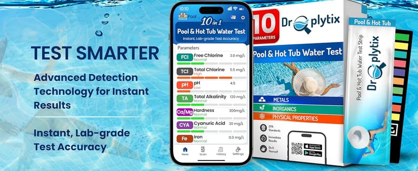 10-in-1 Pool & Spa Water Test Kit with App, Hot Tub, Saltwater, Chlorine, Alkalinity, Hardness, pH, Nitrate, Sulfate, Digital Water Quality Testing Strips (DXPOOL-R10-S10)