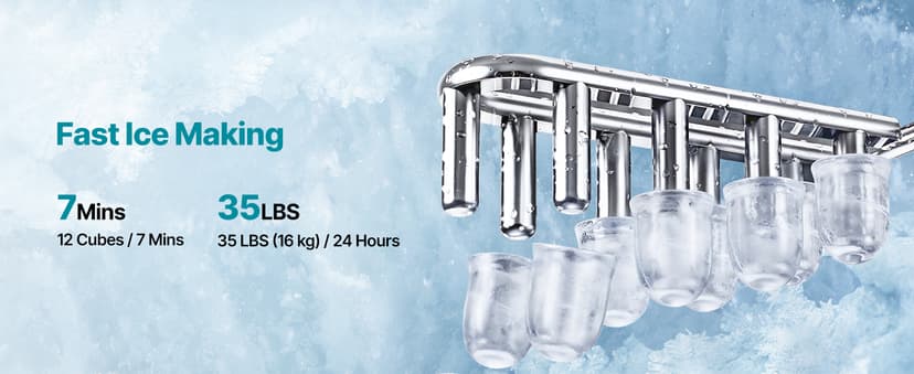 VEVOR Water Dispenser with Ice Maker, 3-in-1 Countertop Water Dispenser, 35 LBS/24H, 12 Cubes/7 Min Fast Ice Making with 4 LBS Storage, Bullet/Crushed ICES & Cold-Water, for Home, Kitchen, Party