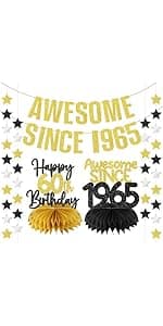 Zirtorei 60th Birthday Decorations for Men, 21pcs Vintage 1965 Banner Party Supplies, Black Gold 60 Year Old Birthday Backdrop, 60 Birthday Honeycomb Centerpiece Hanging Swirls Balloon Sash Gifts