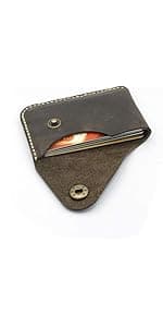 Handmade Handmade Genuine Leather Card Holder with Snap Closure - Ultra Slim Minimalist Wallet, Hand-Stitched Compact Front Pocket Card Case for Men & Women (Dark Coffee)