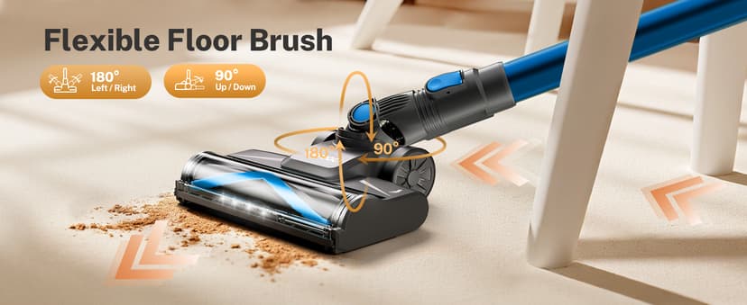 DEVOAC N300 Cordless Vacuum Cleaner, 6 in 1 Lightweight Stick Vacuum, 2200mAh Battery Up to 40mins Runtime, Powerful Handheld Vacuum for Hard Floor Rug Pet Hair Home Dorm (Blue)