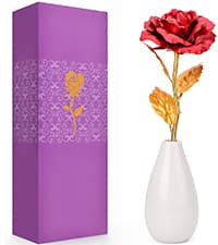 Tmacker Christmas Mom Gifts for Grandma Women-Artificial Rose Fake Flowers with Ceramic Vase, Birthday Gifts for Mom Wife Girlfriend Sister on Valentines Mothers Day Anniversary Thanksgiving Wedding