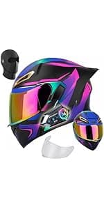 Womens Motorcycle Helmet with Bluetooth - DOT Modular Motorcycle Helmets with Dual Visor, Flip Up Full Face Purple Helmet with Speaker and Mic