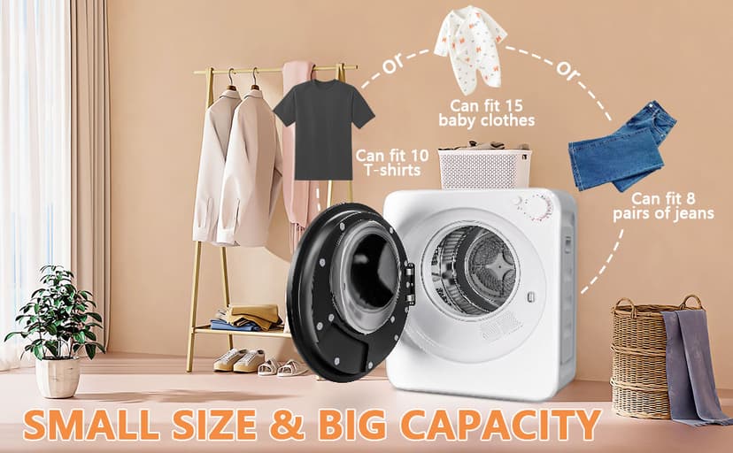DOGHLY 120V Portable Electric Clothes Dryer, 800W Compact Laundry Dryer, Easy Control, 1.6 Cu.Ft Front Load Stainless Steel Electric Dryers Machine with Simple Control Knob for Apartment, RV, Dorm