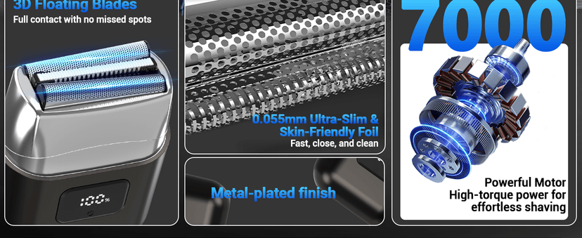 Electric Foil Shavers for Men: Mini Electric Razor with 3 Floating Blades, LED Display, Dual Speed - IPX7 Waterproof Wet/Dry Cordless Razor, USB Fast Charging, Travel Lock