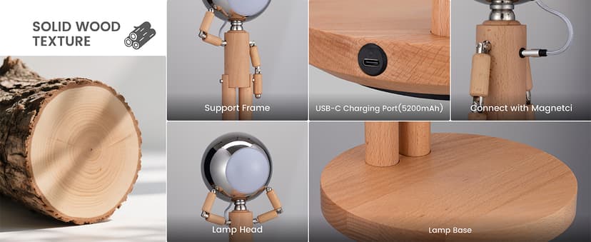 Pause Moon Lamp, Creative Wood LED Desk Lamp, Unique Decorative Lighting for Bedroom, Lamps for Night Stands, Rechargeable Cordless Lamp Office & Gift