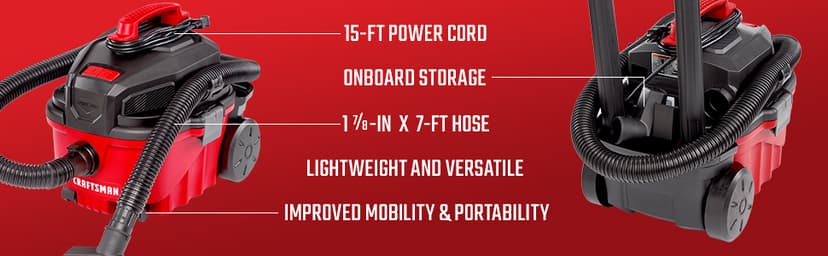 CRAFTSMAN CMXEVBE17040 4 Gallon 5.0 Peak HP Wet Dry Vac, Portable Shop Vacuum Wet and Dry with Filter, Hose and Attachments for Home and Automotive Cleaning
