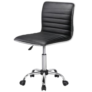 Yaheetech Adjustable Task Chair PU Leather Low Back Ribbed Armless Swivel Black Desk Chair Office Chair Wheels