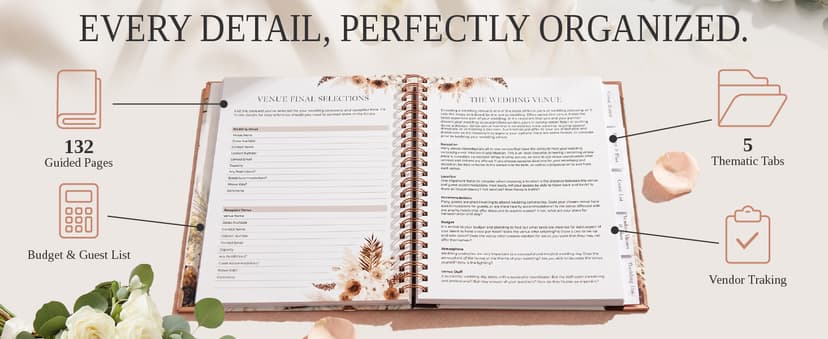Beautiful Boho Wedding Planner Book and Organizer - Enhance Excitement and Makes Your Countdown Planning Easy - Unique Engagement Gift for Newly Engaged Couples, Future Brides and Grooms,9 X 11 inches