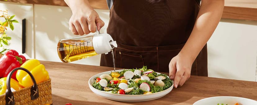 TrendPlain 16oz/470ml Glass Olive Oil Sprayer for Cooking – 2 in 1 Olive Oil Dispenser Bottle for Kitchen Gadgets and Air Fryer Accessories, Salad, BBQ - Black