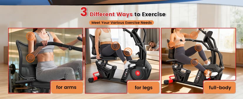 Recumbent Exercise Bike, Stationary Recumbent Exercise Bike for Home with Arm Exerciser, 16-Level Magnetic Resistance, Bluetooth App, LCD Monitor, Heart Rate, Heavy-Duty Frame