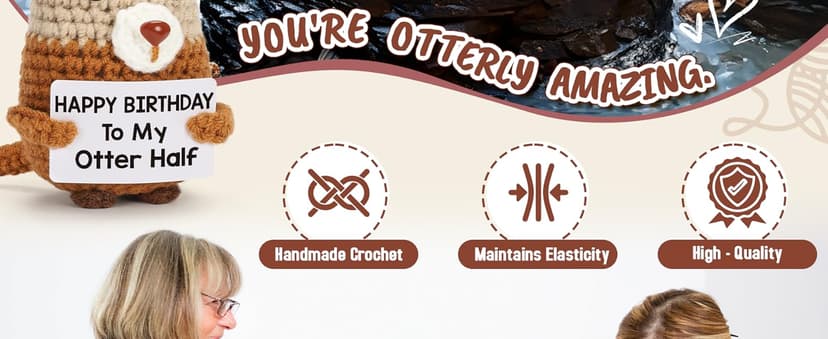 Birthday Gifts for Women Men - Happy Birthday to My Otter Half, Handmade Crochet Otter for Wife Husband Fiance, Cute Hand-Held Card for Him Her Boyfriend Girlfriend Lover