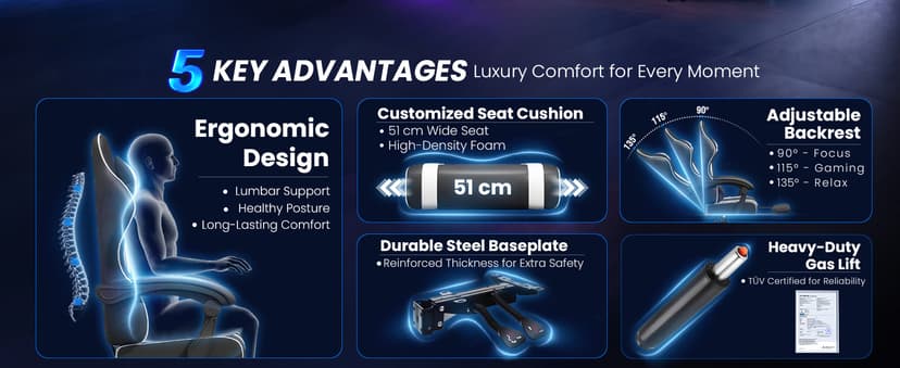 Gaming Chair for Adults Gamer Game - Ergonomic Gaming Chair with Footstool, Headrest, and Lumbar Support Height Adjustable Leather Game Chair’s 200 KG Load Bearing Capacity White