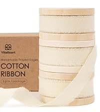 Vitalizart Merry Christmas Ribbon 5/8 Inch Natural Cotton Handmade Frayed Fringe Ribbons 15 Yd for Gift Wrapping Crafts Flower Wreath Garland Holiday Decorations Green Red White