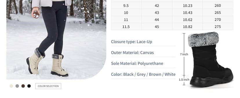 Larwen Womens Snow Boots for Winter: Comfortable Warm Fur Lined Anti Slip Mid-calf Booties for Walking