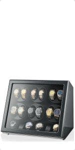 TIMECUBE 12 Watch Winder with 6 Storage Slots, LED Light and Automatic Motor-Stop (Carbon)