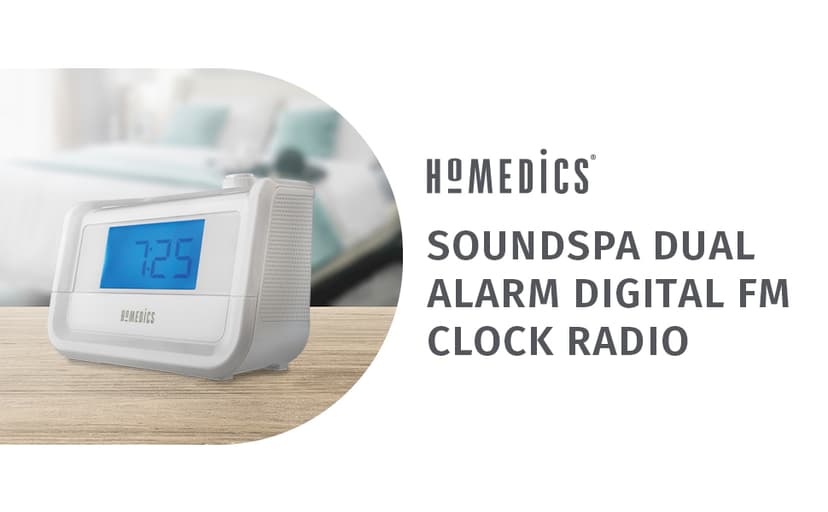 HoMedics Dual Alarm Digital FM Clock Radio Time Projection, 8 Relaxing Nature Sounds, LED Display, Multi-Alarm Snooze, Sleep Timer, Nightlight, Ceiling Clock SoundSpa, White