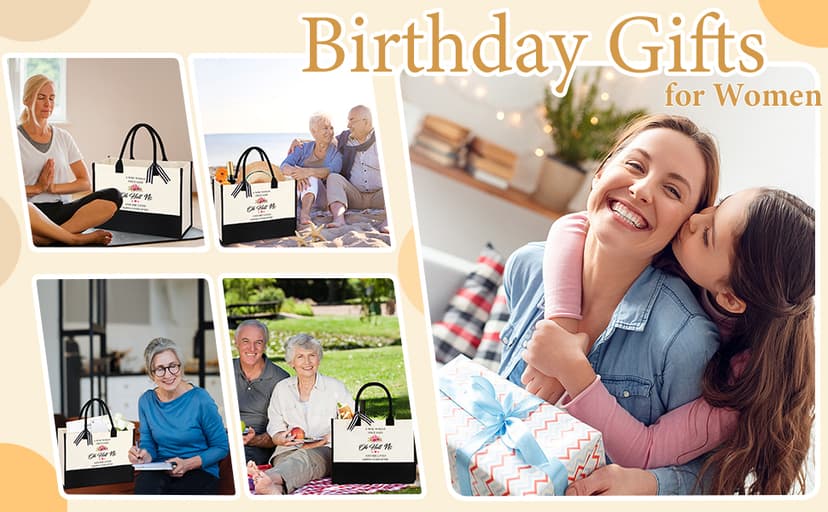 40th 50th 60th Birthday Gifts for Women Tote Bag Birthday Gifts Set for Mom Wife Sister Grandma Birthday Gifts for Her