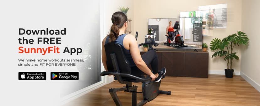 Sunny Health & Fitness Smart Heavy-Duty Recumbent Bike w/Wide Cushioned Seat & Back, Indoor Cycling Machine for Adult/Seniors Home Exercise, Free SunnyFit App Connect, Optional Workout Training Bands