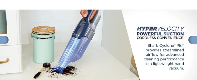 Shark Cyclone PET Handheld Vacuum with 8" Crevice Tool, HyperVelocity Suction, Navy Blue/Grey, CH701