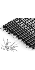 YISAN Drawing Art Pens,Micro Fineliner Pens,Fine Tip Manga Markers for Artist Sketch Technical,Black,12 Set,902195