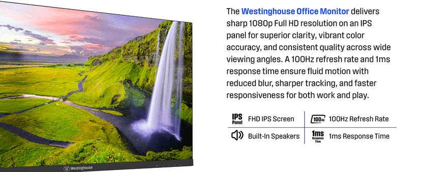 Westinghouse 22 Inch Computer Monitor, 1080P FHD IPS Frameless Gaming Monitor,100Hz, 1ms, Built-in Speakers, Eye Care, Adaptive Sync Support (FreeSync Compatible), HDR, VESA, HDMI & VGA w/Gaming Mode