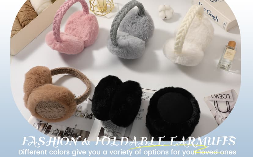 Pleneal Ear Muffs for Winter Women, Foldable Earmuffs Faux Fur Warm Ear Warmers for Women, Outdoor Cute Ear Covers for Girls