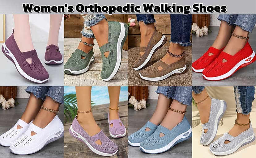 Wang Damai Women's Orthopedic Walking Shoes,Woven Breathable Orthowalkway Womens Sneakers,Lightweight Non-Slip Arch Support Slip on Shoes