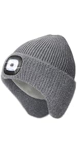 MELASA Unisex Hat with Light, USB Rechargeable Hands Free Headlamp LED Beanie, Winter Gifts for Men Dad Father Husband Him