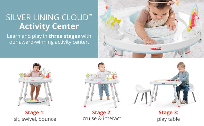 Skip Hop Baby Activity Center: Interactive Play Center with 3-Stage Grow-with-Me Functionality, 4mo+, Silver Lining Cloud