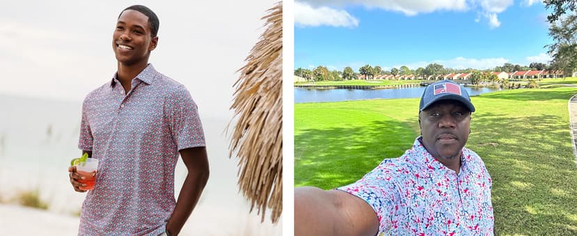 Golf Shirts for Men Dry Fit Short Sleeve Print Performance Moisture Wicking Polo Shirt