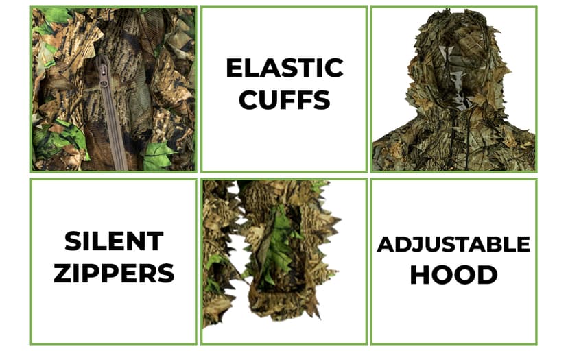 AYIN Ghillie Suit for Men – 3D Leafy Camo Hunting Suit with Hood for Turkey Hunting & Airsoft