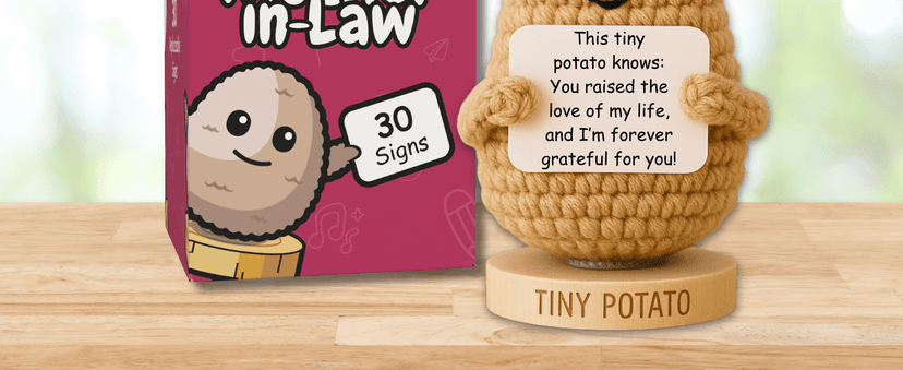 Mother In Law Gifts - Handmade Crochet Potato Doll with 30 Loving Signs for Mother In-Law, Birthday Appreciation for Mom In Law - Funny Bonus Mom Gifts for Women from Daughter or Son In Laws B0DVR67YS6
