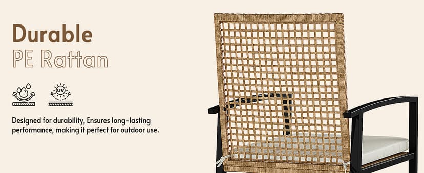 7-Piece Outdoor Dining Set for 6, Patio Dining Set with Hand-Woven Wicker Chairs & Cushions, 60" x 33" x 30" Wider Aluminum Woodgrain Table for Deck, Garden, Backyard