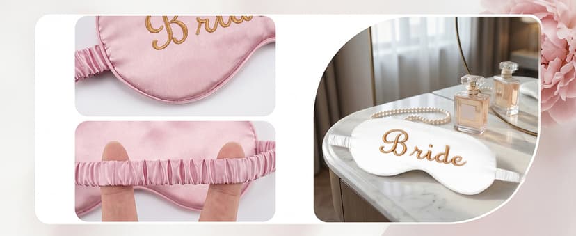 WJINGYIJIA Bridal Party Satin Sleep Mask Set, 1 Bride and 4 Bridesmaid Eye Masks, Gold Embroidered, Bachelorette Party Favors, 5 Pack (Pale Rose, One Size) B0H1G7NJB3