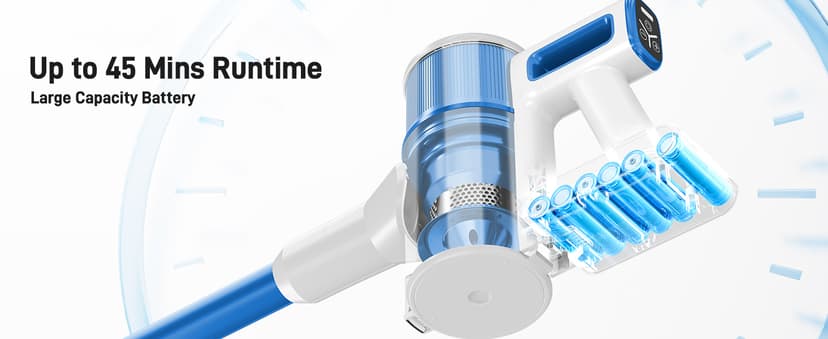 BSNAW Cordless Vacuum Cleaner for Home - Lightweight, Stick Vacuum Clean with Rechargeable Battery, Max 45Mins Runtime, 8 in 1 Handheld Vacuum for Hardfloor & Carpets Pet Hair, Blue&White
