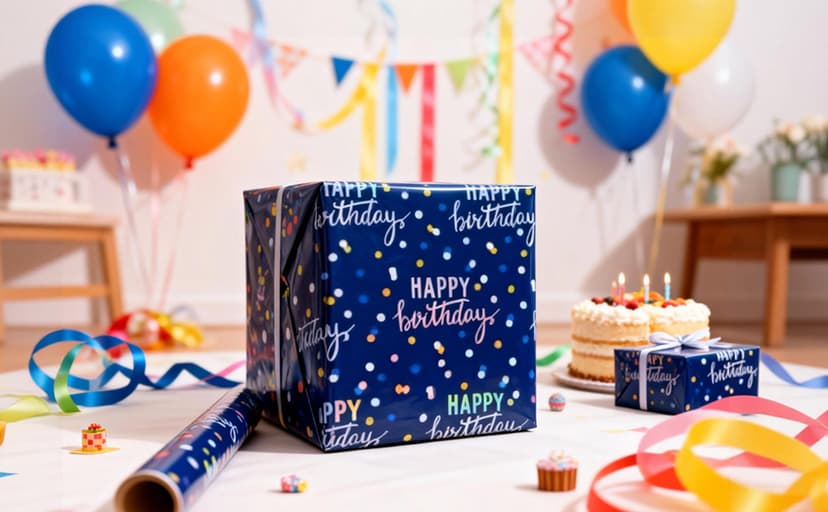 MAYPLUSS Birthday Wrapping Paper Roll, Blue Metallic Holographic Happy Birthday Wrapping Paper Featuring Revesible Stripe Gift Wrap Paper for Boys Kids Girls Men, 17 Inches x 33 Feet B0FX9W1LZD
