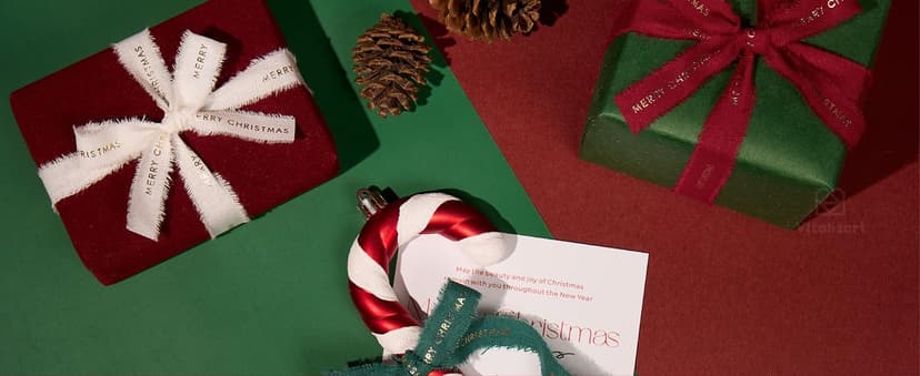 Vitalizart Merry Christmas Ribbon 5/8 Inch Natural Cotton Handmade Frayed Fringe Ribbons 15 Yd for Gift Wrapping Crafts Flower Wreath Garland Holiday Decorations Green Red White