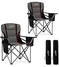FAIR WIND Oversized Fully Padded Camping Chair, Heavy Duty Quad Fold Chair Arm Chair Support 350 LBS with Cup Holder, Collapsible Lumbar Back Chair Portable for Outdoor, Black