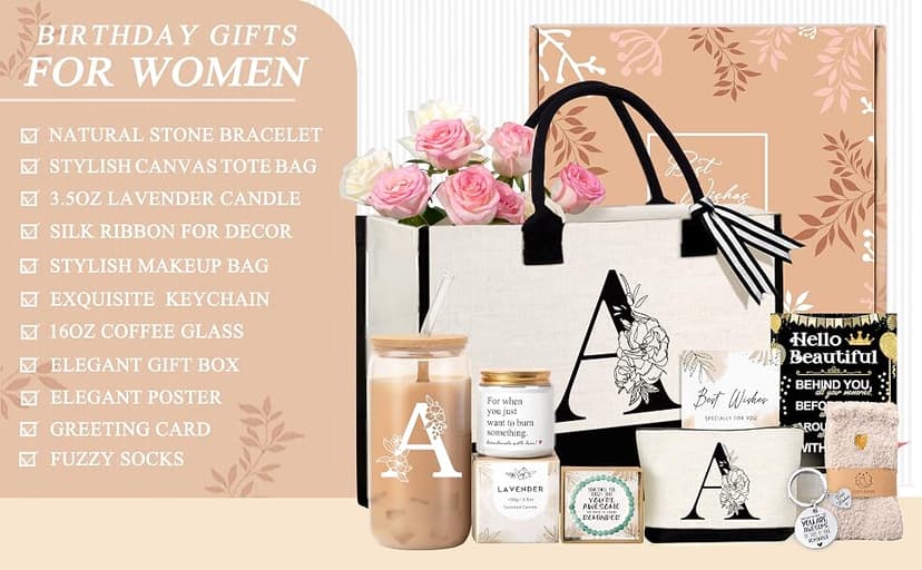Birthday Gifts for Women, Monogrammed Initial Gift for Teacher Wife Mom, Tote Bag B0FCXSQBTR